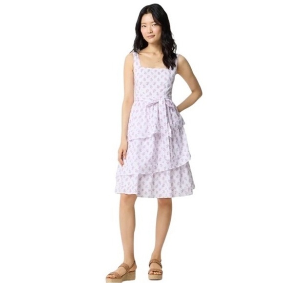 J. Crew Factory Dresses & Skirts - NEW J. Crew Sleeveless belted tiered midi dress white violet storm size 4 floral